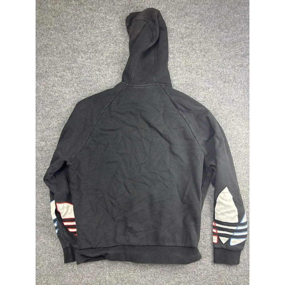 Adidas Hoodie Mens Medium Black Trefoil Pullover Colorblock‎ Sleeves Streetwear
